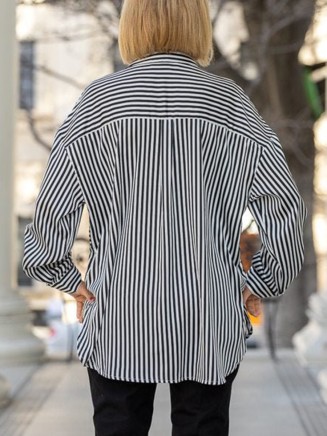 Black and white striped pocket rolled sleeve shirt