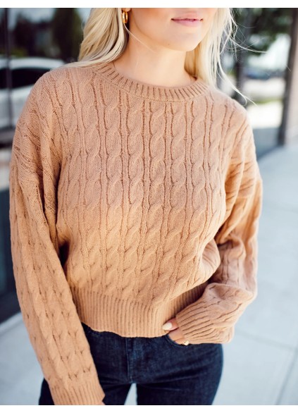 Brown Jacquard Textured Knitted Sweater