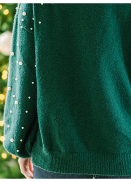 green pearl embellished sweater