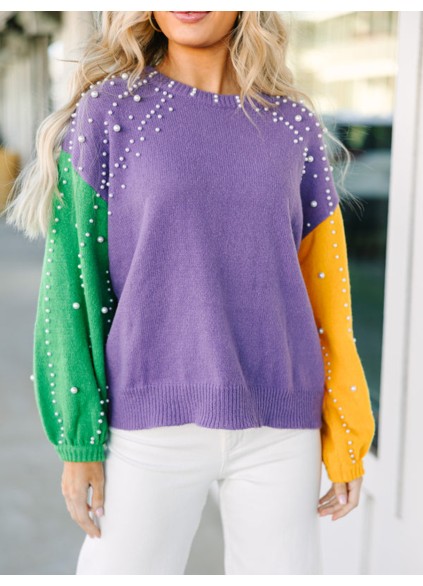 Purple Embellished Sweater
