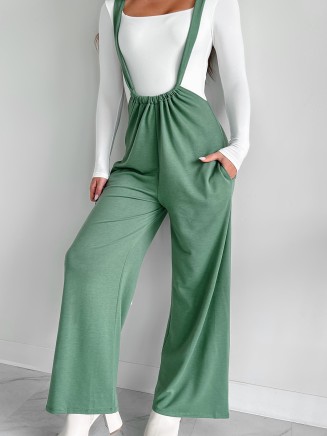 Green knit overalls